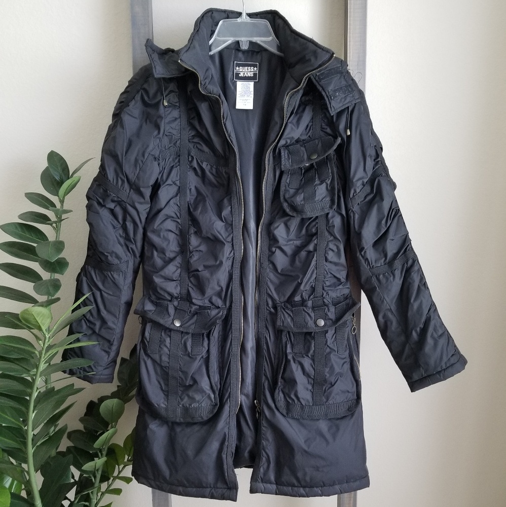 GUESS JEANS | Black Hooded Winter Jacket